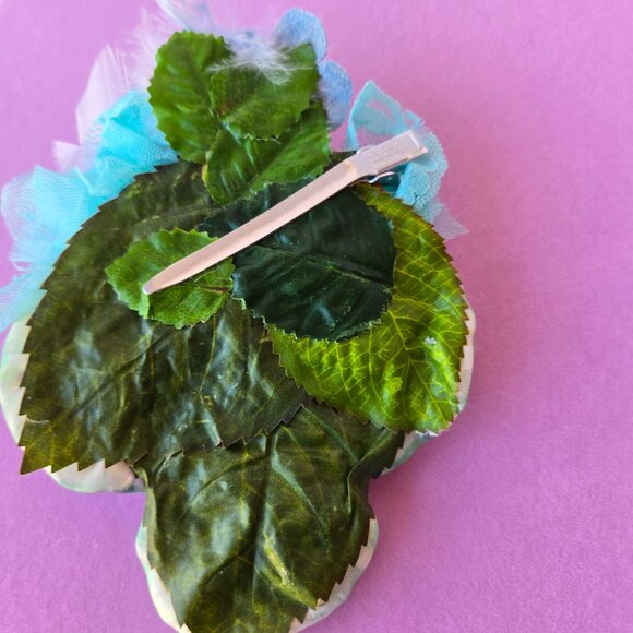 Handmade Pastel Rainbow Rose and Millinery Feather Crystal Hair Clip Romantic - Picture 6 of 10